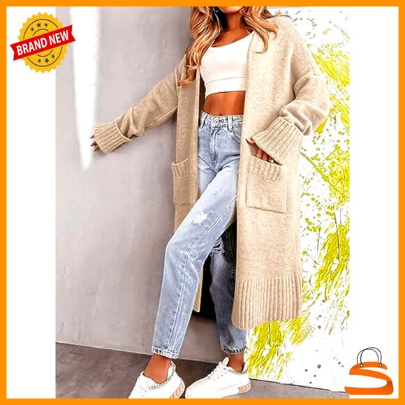 Oversized Open Front Knit Cardigan Duster Coat Chunky Soft Cozy Layering - Picture 4 of 7